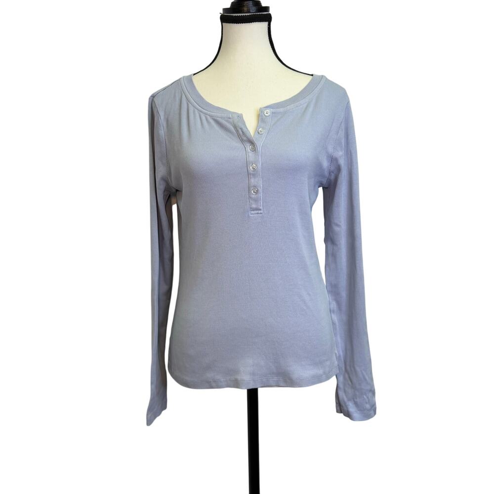 DKNY Jeans Light Blue Long Sleeve Henley Top Size M